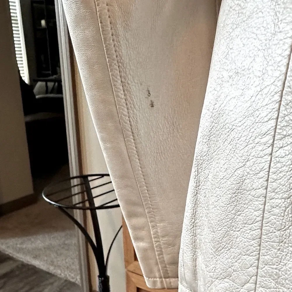 Dawn Levy Cream Pearl Designer Leather Jacket with Black Accents